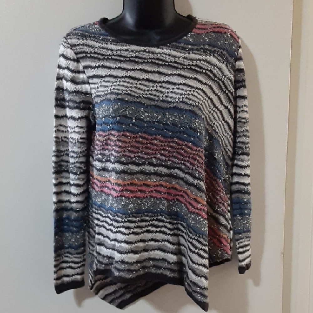 NIC+ZOE Linen-Blend Striped Glimmer Sweater Top PS